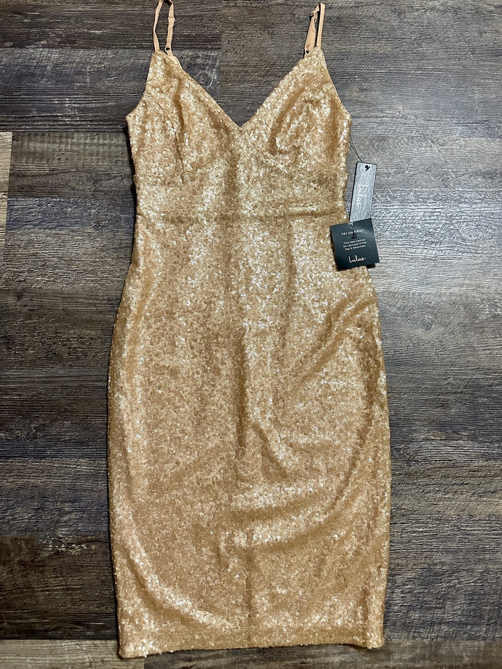 Lulus XS New Magical Night Gold Sequin Bodycon Midi Dress